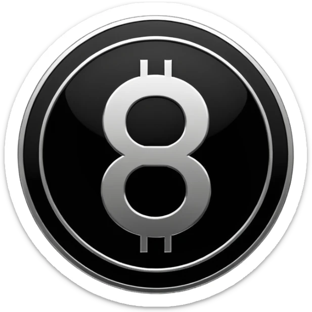 Emoji icon of a metal coin with engraved number 8, minimalist style, isolated, only black color sticker