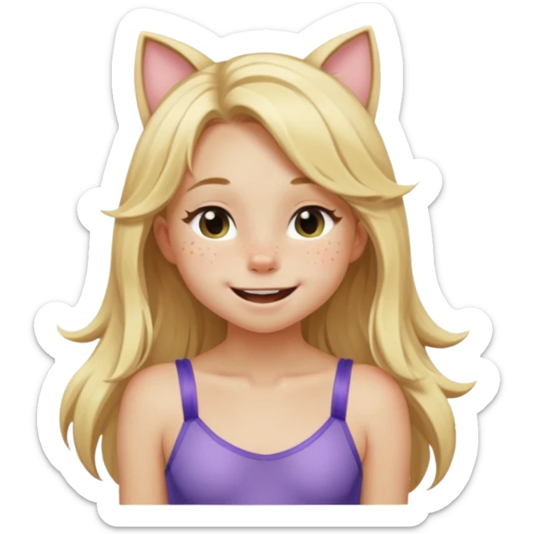 petite blonde catgirl long hair freckles giggling leotard sticker