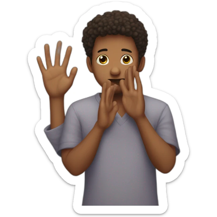 It was not me, I am innocentconfused nervous little man raising palms up in surrender and staring sticker