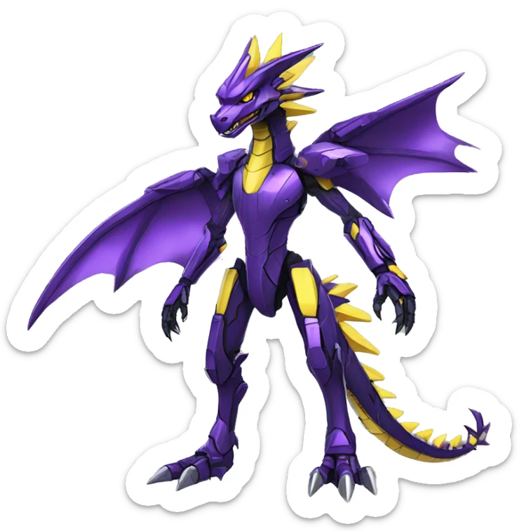  Edgy Shiny Futuristic Purple Yellow Digimon-Fakemon-Reptile-Dragon-Sergal-Mecha full body sticker