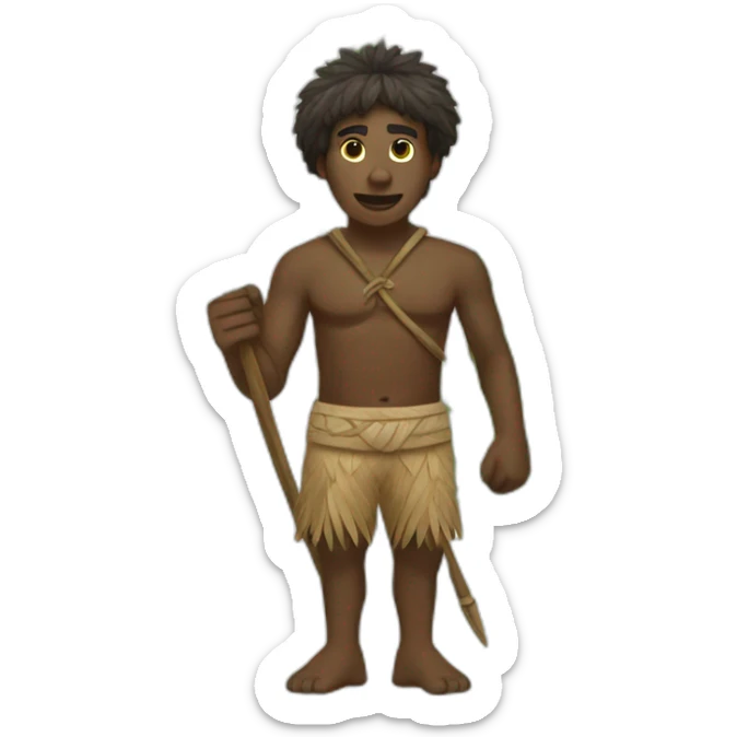 aborigine black man in shorts made of palm leaves with spear in hand sticker
