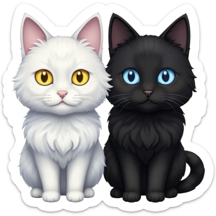 Gato preto do olho amarelo e branco do olho azul juntos um do lado do outro sticker