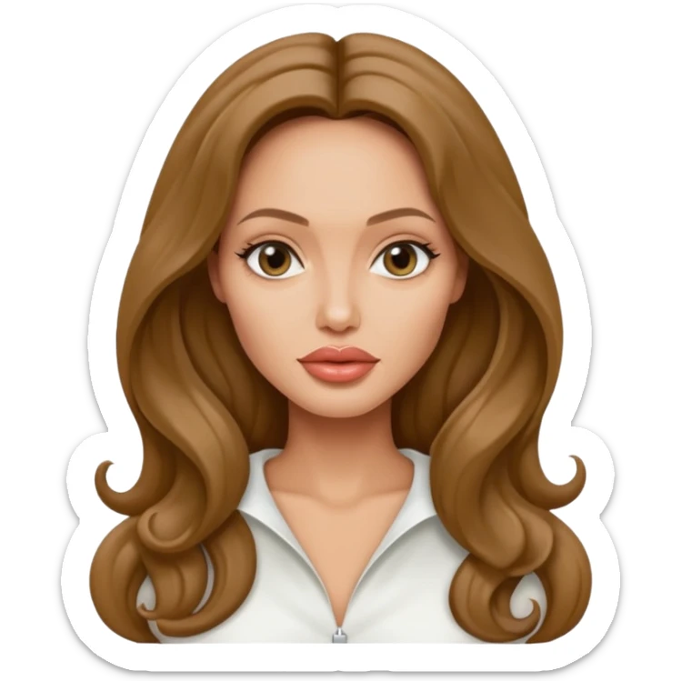 Angelina jolie , fashion model Beautiful woman model adult   large breasts  with close set eyes tan skin, full lips  long hair curled model white  top   sticker