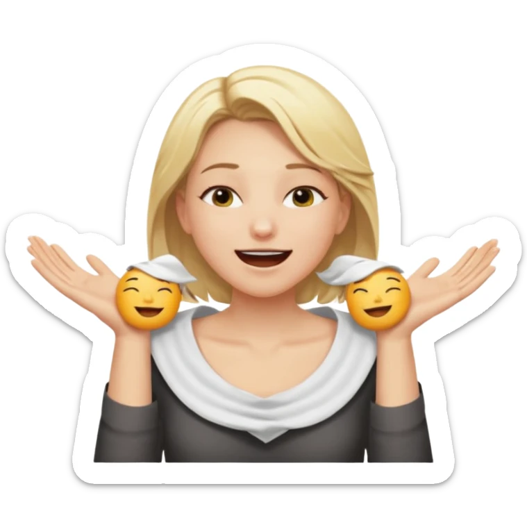 Happy blonde girl with eyes closed and mouth wide open and hands cupped around her neck - her eyes are squinty with excitment mo sticker