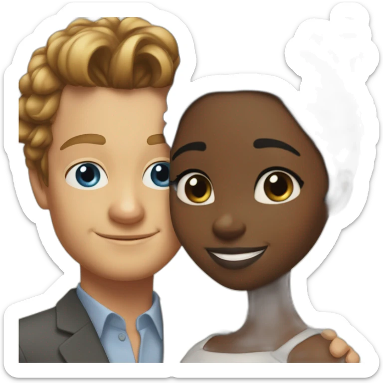 Simon Baker with blue eyes hug a black girl brown eyes and sblack hair in a bun sticker