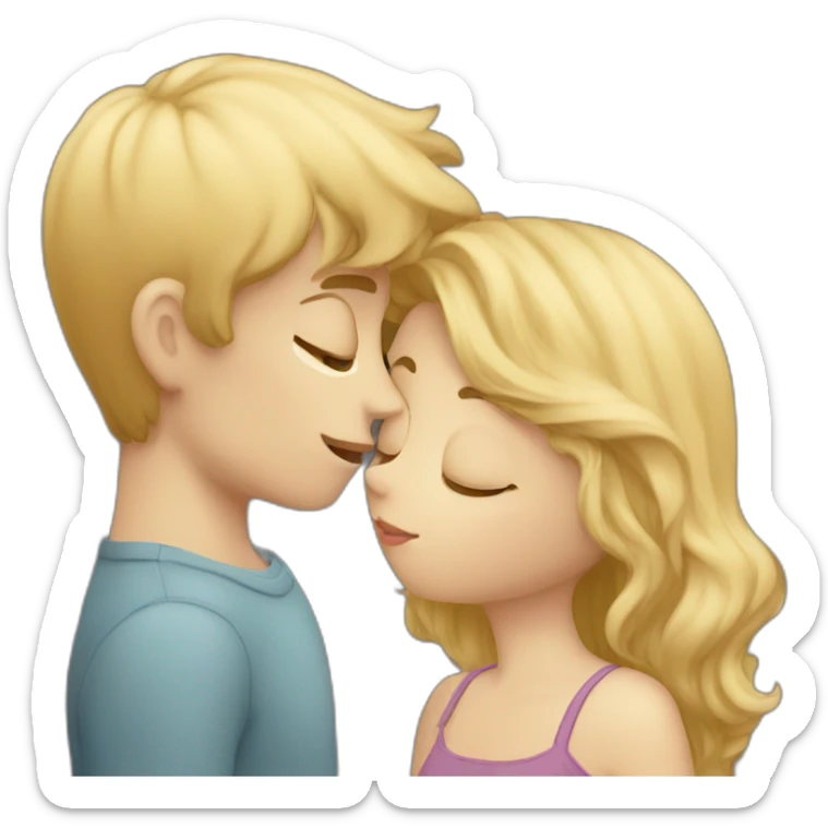 Blonde girl kissing brown haired boy with pale skin sticker