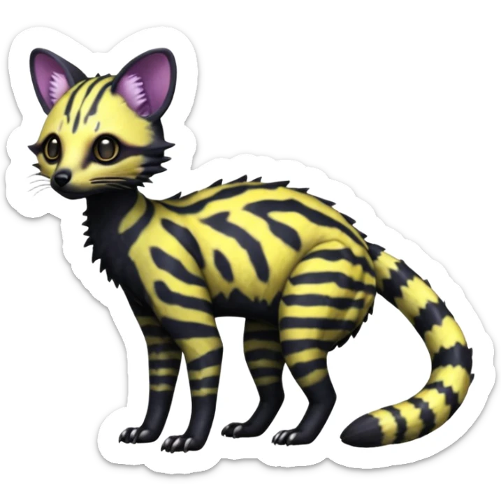 Rare realistic shiny warm-colored lush exotic cute edgy epic futuristic aesthetic gloomy spooky dark modern colorful cyber-Genet-Trico-species-Fakemon-hybrid-creature, with beautiful intricate markings, full body sticker