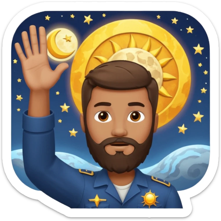 joshua bible chracter bearded man raising his hand stopping the sun & moon to continue the war sticker