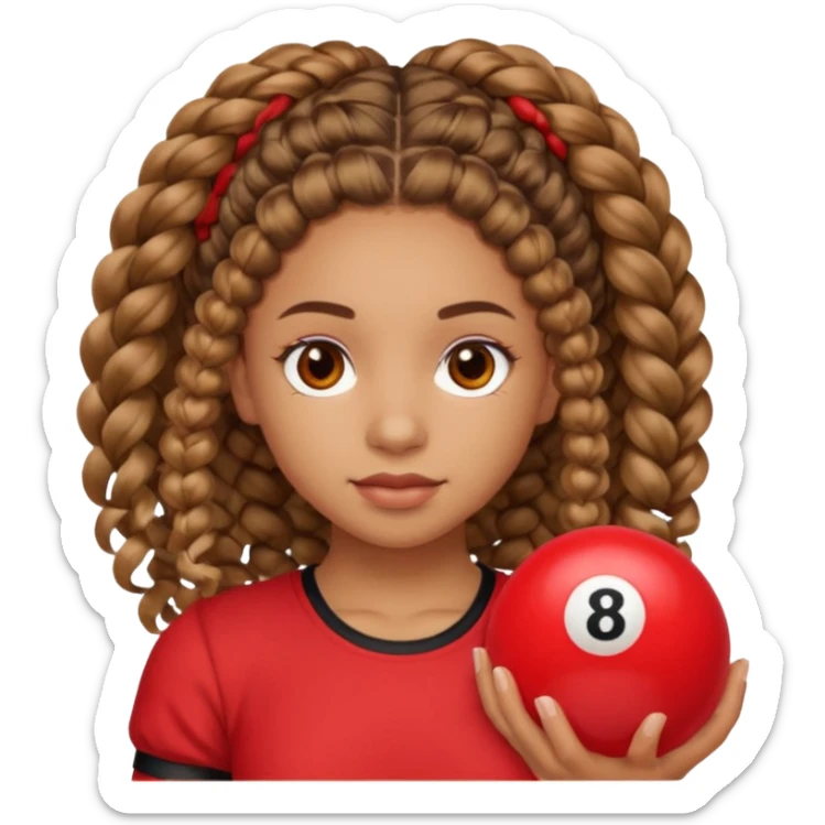 Light brown curly 3b 3a hair cassie braids light brown eyes red 8 ball top 🎱 sticker