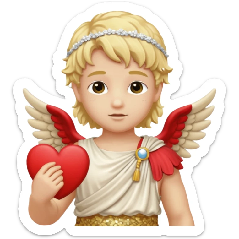 Cupid from Roman Deities with long blonde hair, cream sequin toga sticker