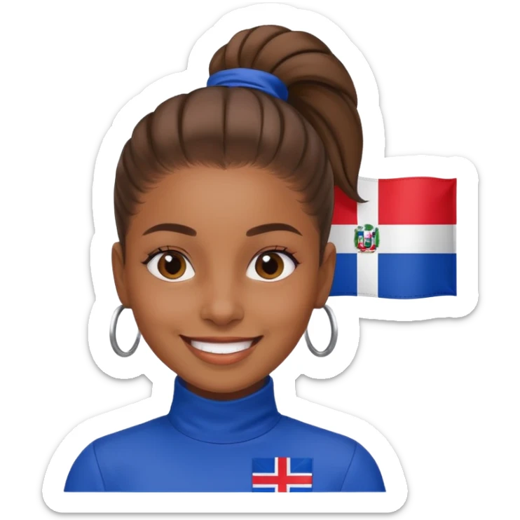 A brown skin girl with a slick ponytail and edges with a Dominican flag sticker