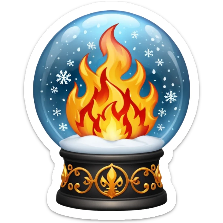 Can you make a snow globe emoji with a flame in it, gothic style, I want it to say pyromaniacs  sticker