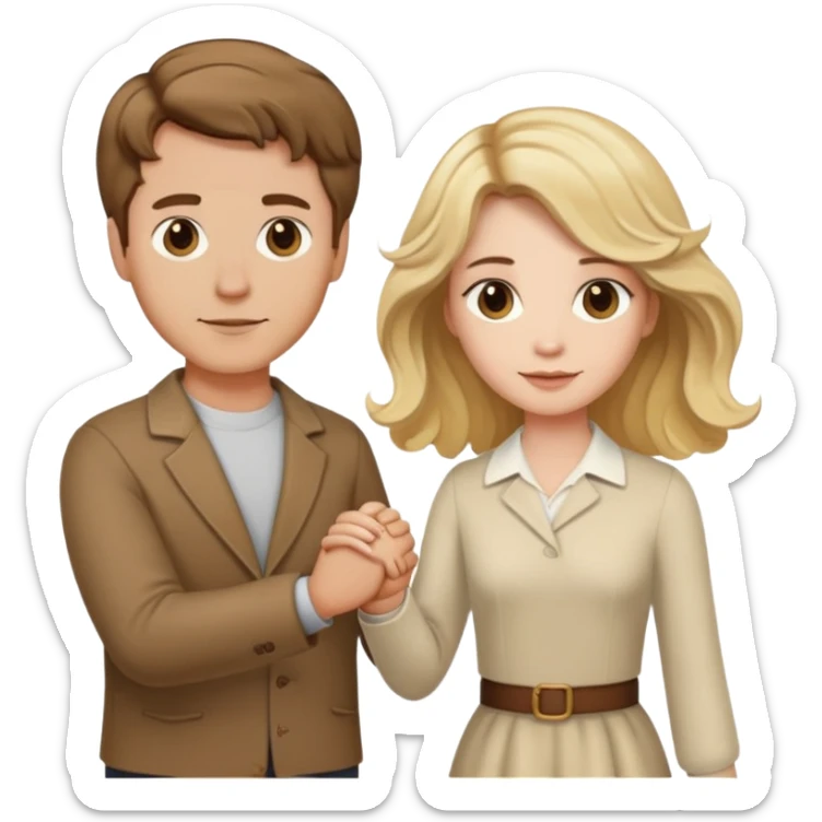 Brown short hai man holding his couple a blonde long wavy hair lady  sticker