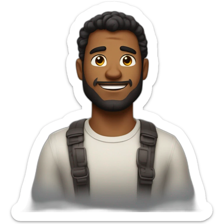 Imagen al estilo Disney Pixar de hombre, piel morena de 28 años, pelo negro risado, complexión fuerte sticker