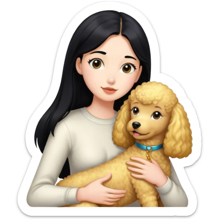 girl with straight black hair and golden pudel sticker