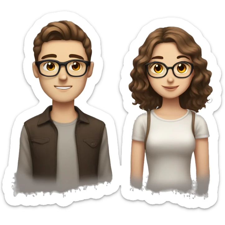 Pale bf with glasses and pale gf with brown hair and brown eyes  sticker