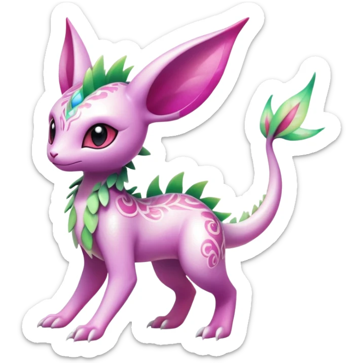 Shiny Exotic Cute Adorable Majestic Ethereal Sparkly Flygon-Espeon-Meganium-Shaymin-Hybrid-Creature with pattern-markings sticker