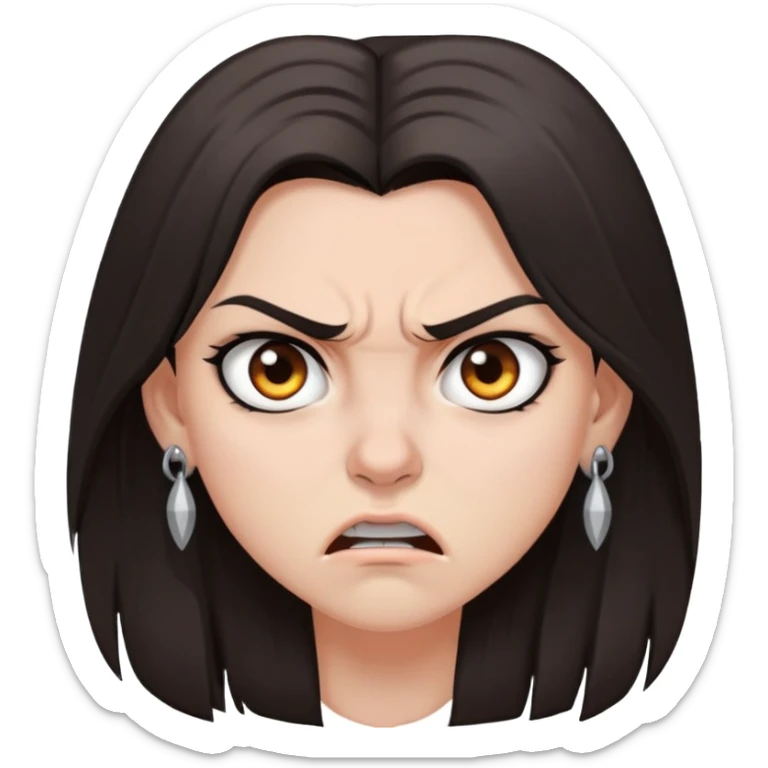angry girl, dark brown shoulder-length hair, grey eyes, nose and ear piercings sticker