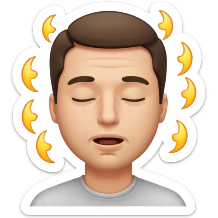 A male squinting his eyes closed but the mouth is blowing out sticker