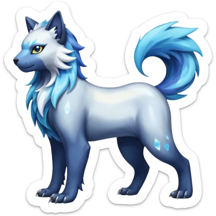 Aquatic boreal boreal-lupus-Lunaray-Manectric-Absol-Luxray-Bobcat-Fakémon-fusion-animal-creature, full body  sticker