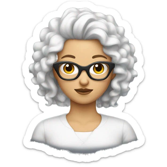 Une fille blanche avec les cheveux bouclés noir et des lunettes sticker