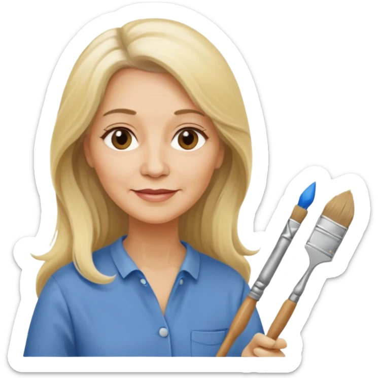 FEMME 55 ANS ET PLUS BLONDE CHEVEUX LONG  ARTISTE PEINTRE AVEC UN PINCEAU sticker