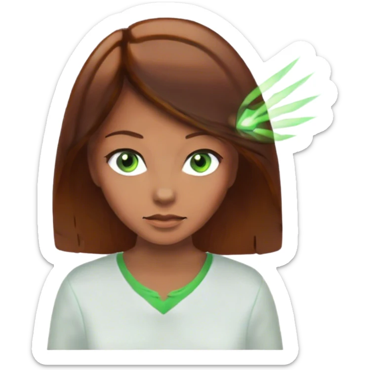 une femme au chevaux chatun rais au milieux peuu clere les yeoux vert avec un chemisier blanc sticker