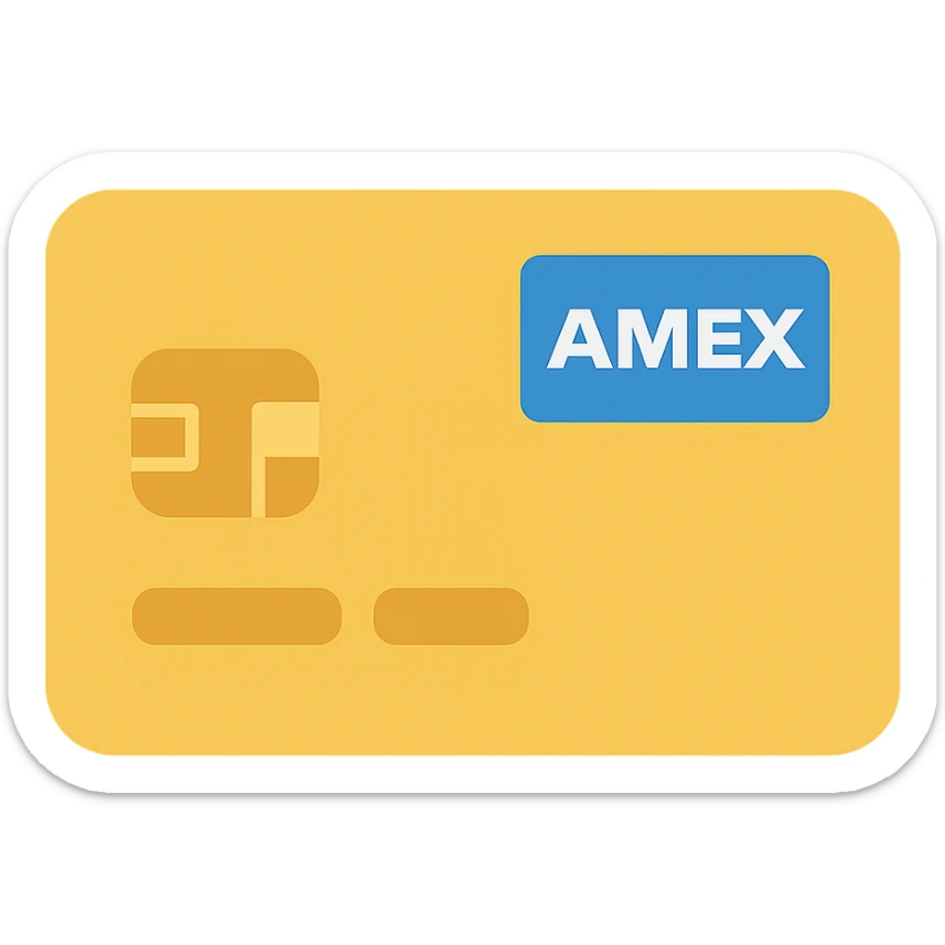 flat color icon of American Express Gold credit card with gold and blue accents, no text sticker