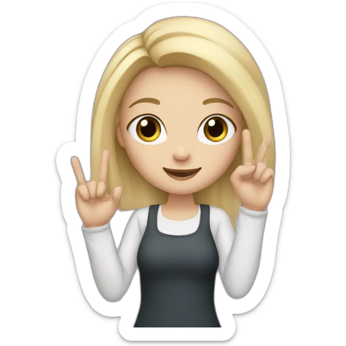 white skin girl with blonde hair showing three fingers up on her one hand sticker