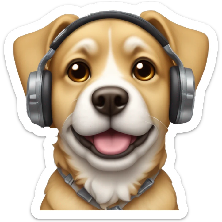 Chien avec un casque de musique sur la tête avec des yeux en forme de cœurs sticker