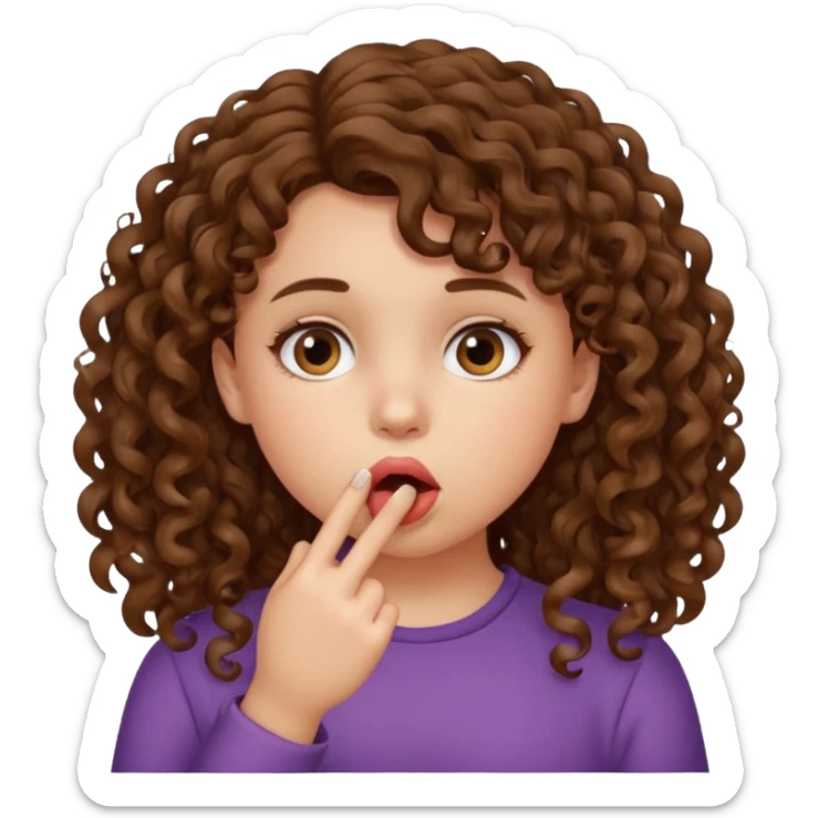 girl with curly brown hair who puts her finger in her mouth sticker