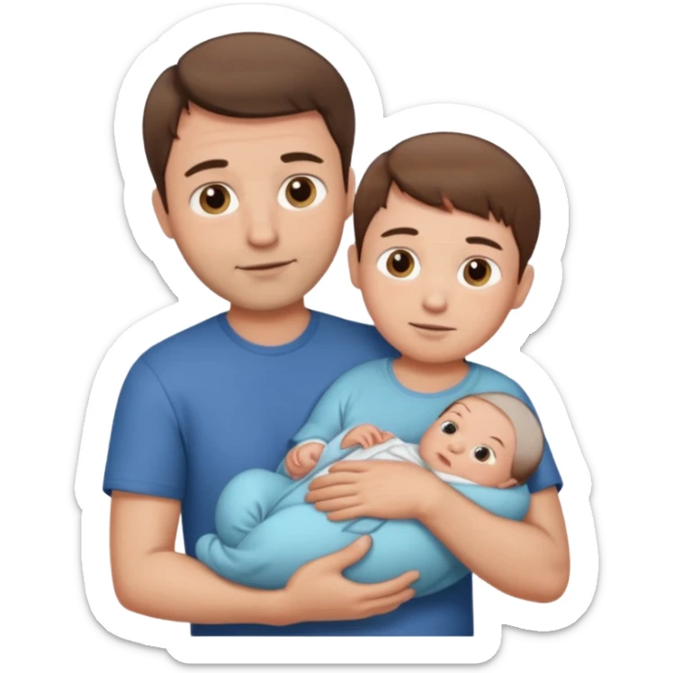 dad with short brown hair and fair skin with newborn baby  sticker