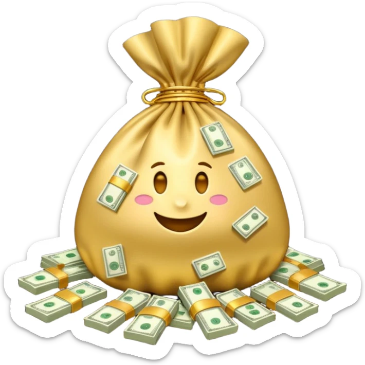 Luxury 3D emoji, overflowing money bag, stacks of cash, premium lighting, rich glossy look, ultra clean, transparent background


 sticker