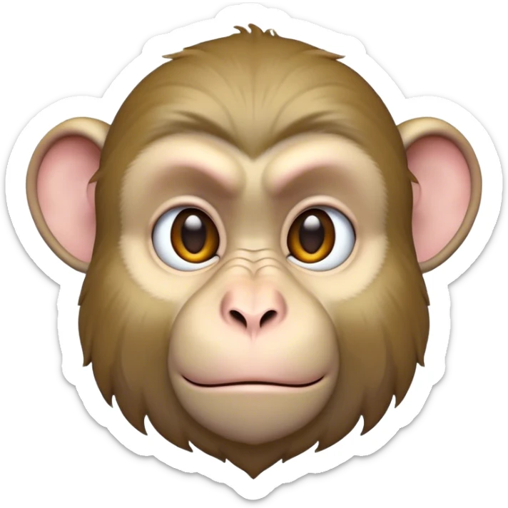 Cinematic Noble Macaque Portrait Emoji, Poised and regal, with a smart, agile build and expressive, deep-set eyes, adorned with soft, detailed fur and a dignified expression, Simplified yet sharp and sophisticated features, highly detailed, glowing with a soft, natural radiance, high shine, intelligent and commanding, stylized with an air of primate nobility, focused and alert, soft glowing outline, capturing the essence of a watchful and confident guardian that appears ready to leap out of the screen with effortless authority! sticker