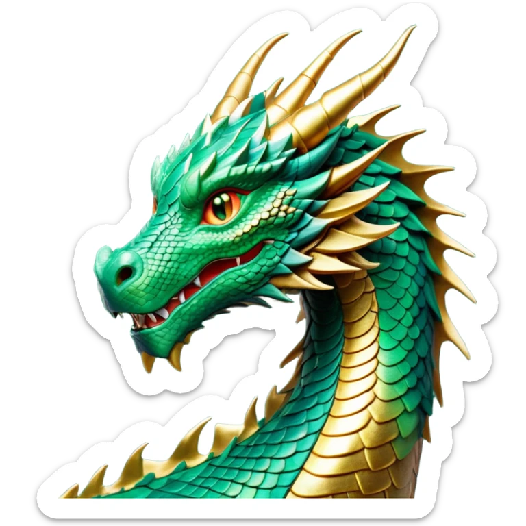 cinematic-noble-dragon-portrait-emoji,-poised-and-majestic,-with-a-sinuous,-elongated-body-covered-in-intricately-detailed,-shimmering-scales-in-hues-of-emerald-and-gold,-and-piercing,-fiery-eyes-that-reflect-ancient-wisdom; sticker