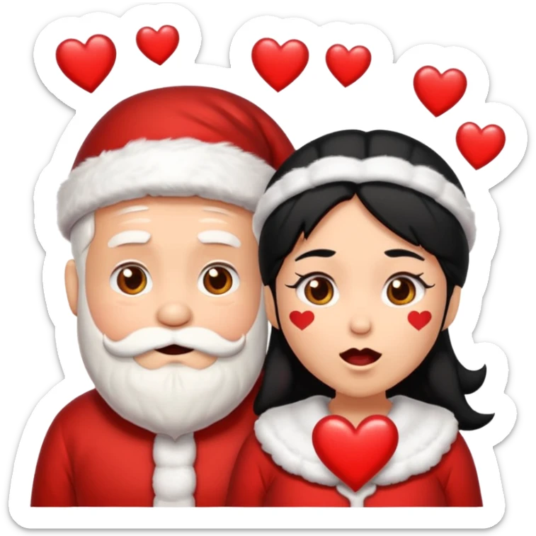 Make an emoji of a Santa Claws couple, but with hearts falling from their mouths, and both with black hair. sticker