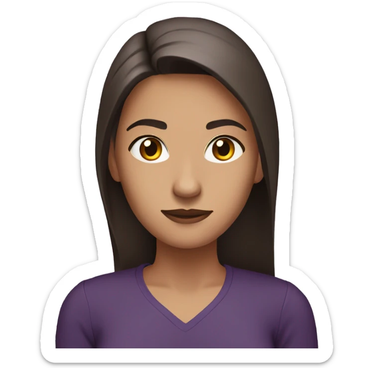 Woman with long straight brown hair and brown eyes wearing a dark purple shirt giving a skeptical look sticker