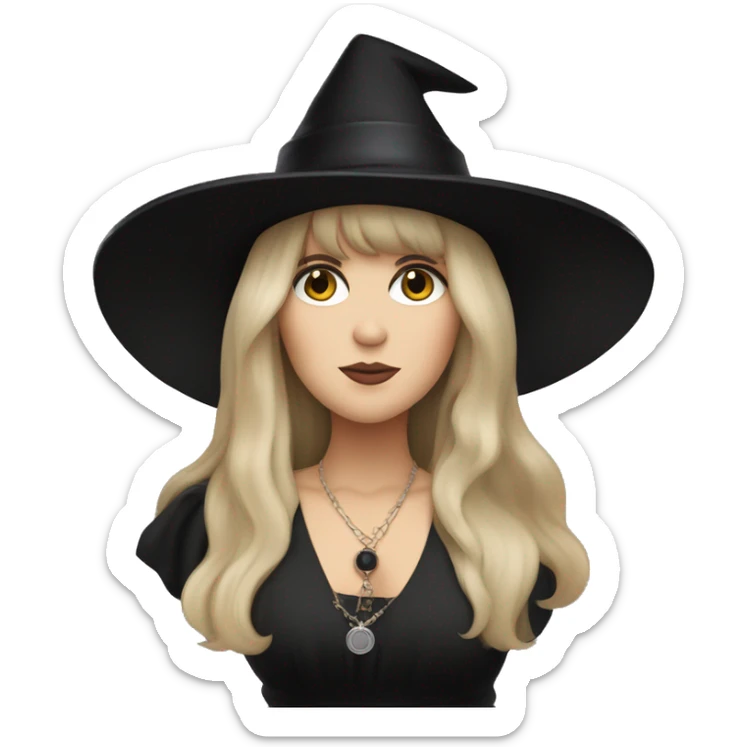 Stevie nicks in a black hat in a witchy dress holding a tambourine. sticker