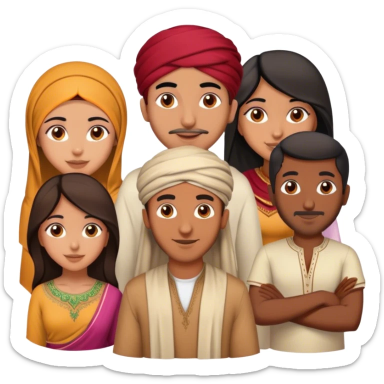 5 bestfriends: 1 Moroccan man, 1 Arab man, 1 Iranian girl, 1 Indian girl, 1 black man sticker
