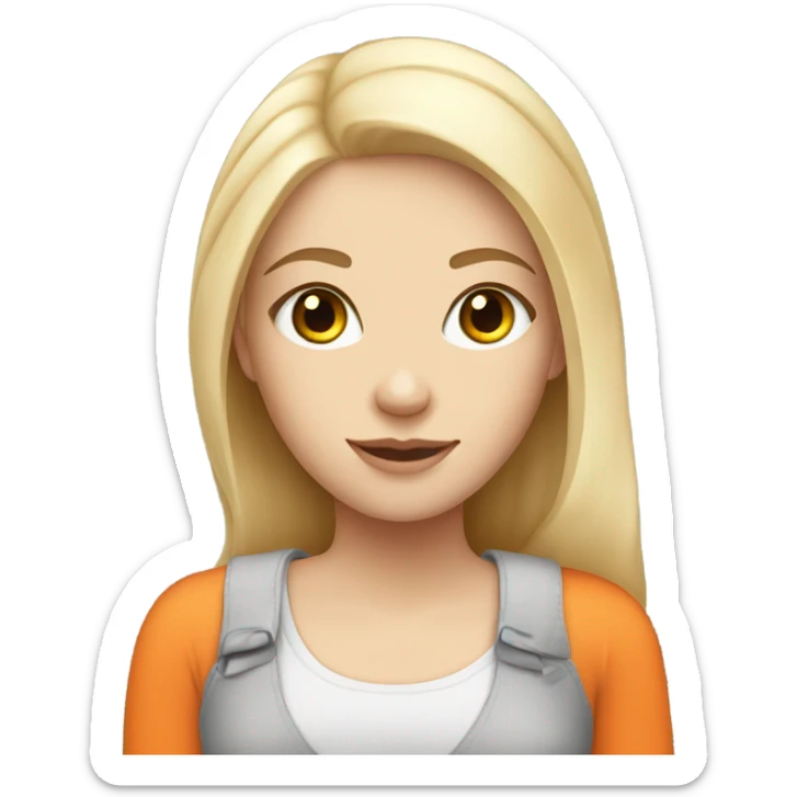white girl with blonde hair grey eyes holding a orange cat sticker