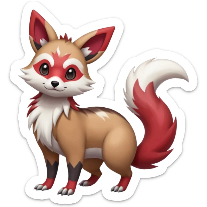 Colorful Skilled Adept Graceful Asian Painted Furret-Lycanroc-Zangoose-fusion-hybrid-creature (full body) sticker