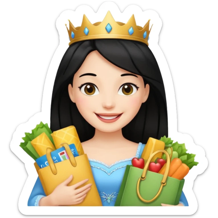 zadowlona czarnowłosa ksiezniczka z dlugimi wlosami jest zadowolona z zakupami sticker