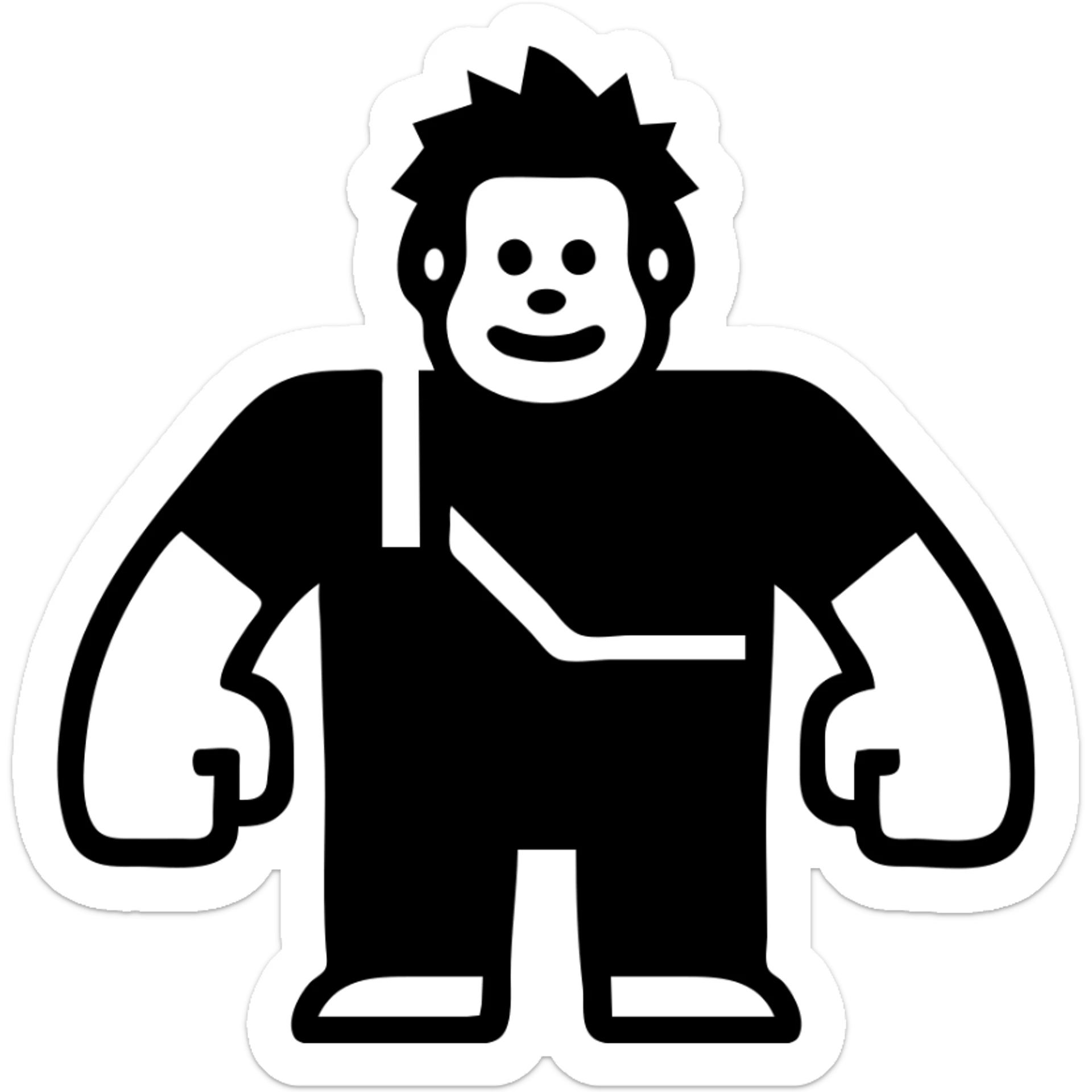 Wreck-It Ralph man with short messy hair, brown overalls, boxy figure with big arms sticker