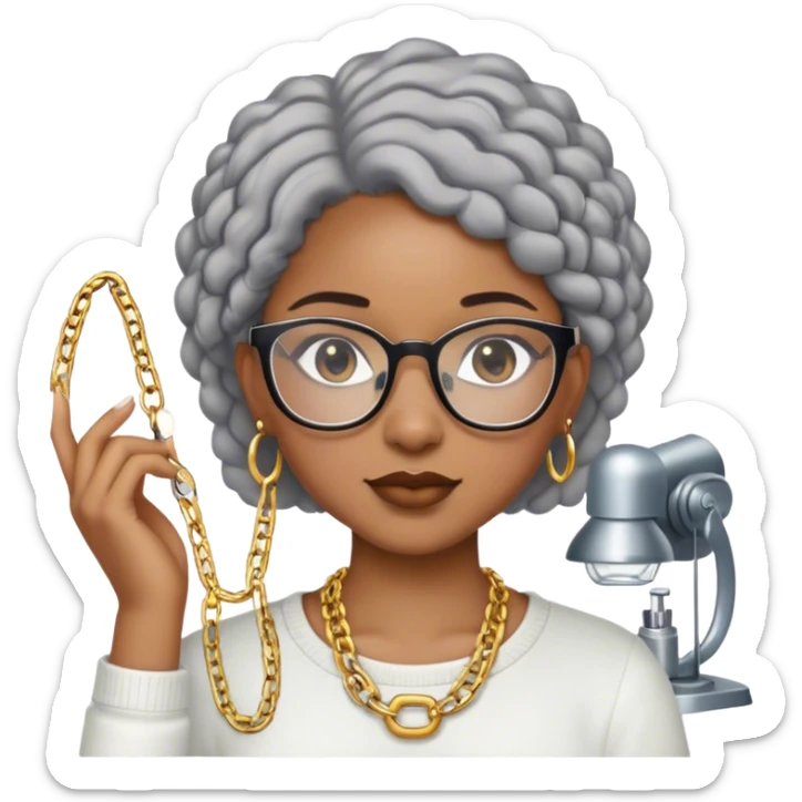 Light skinned Black girl with glasses short natural gray haircut making jewelry  sticker