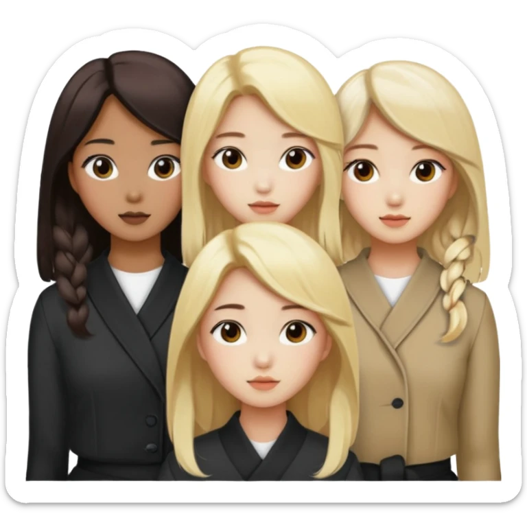 4 korean girls, hair colors: 1 blonde, 2 black, 1 brown sticker