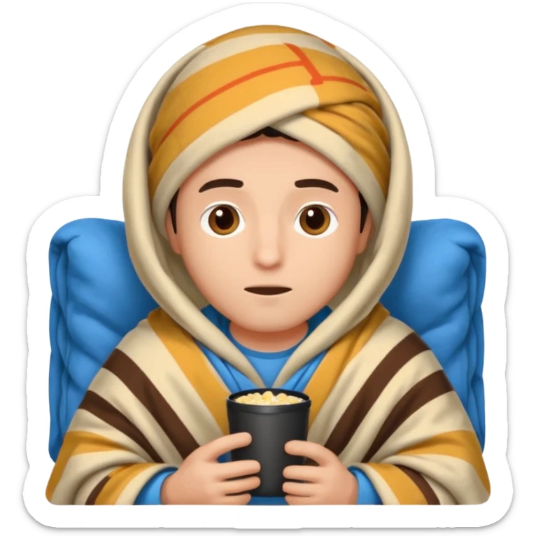 a guy wearing blanket on his head to watch a movie late night sticker