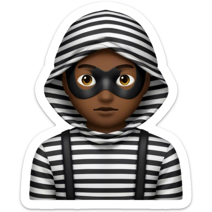 A robber emoji with a striped shirt and a mask that reveals only his eyes sticker