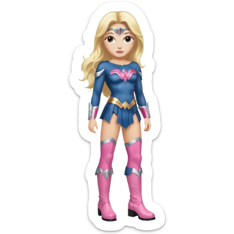 Wonderwoman, long blond hair with pink highlights, black-pink leather outfit, white knee high boots sticker