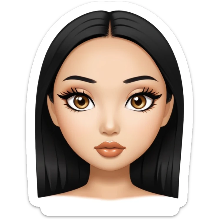 Vietnamese asian beauty, pretty bratz baddie, black eyeliner, black hair sticker