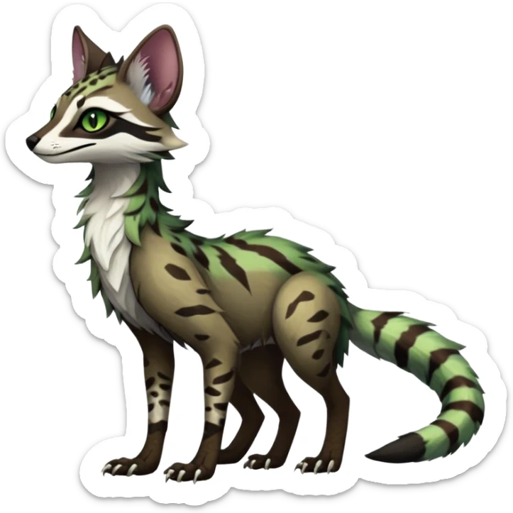 Feral Rare Fantasy dark vibrant Vernid-Sergal-Genet-Trico-species by LiLaiRa, random markings, tufted ears, full body, 4 legs sticker
